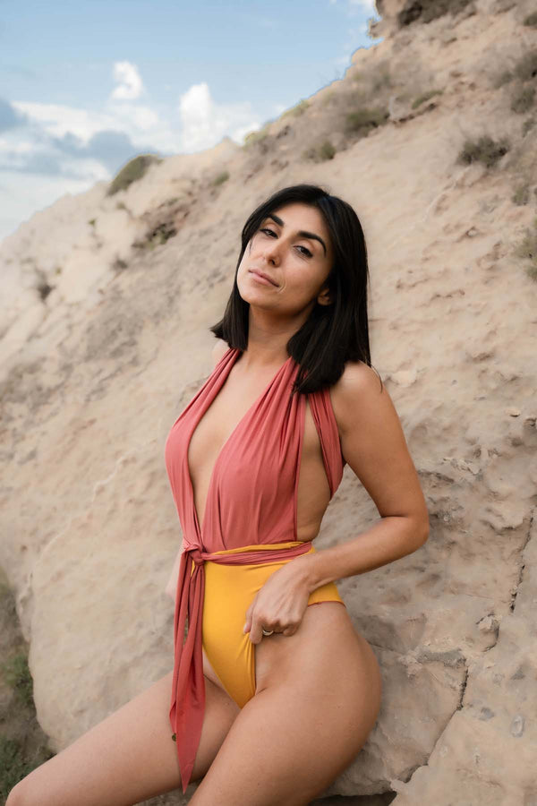 Reversible & Convertible Swimsuit SOFT ROSÉ + YELLOW DUNES