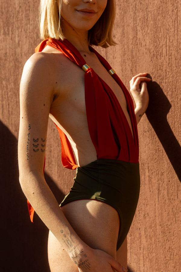 Reversible & Convertible Swimsuit RUSTY ORANGE + WILD OLIVE